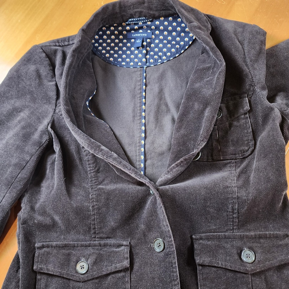 Lands' End Corduroy Button Jacket Blazer Womens 14 Tan Brown Fine Wale Pockets - Picture 11 of 12